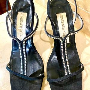 JONES NEW YORK Rhinestone/Black Satin Sandals Sz8